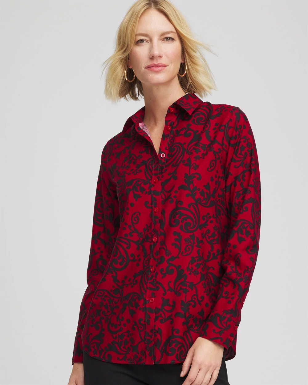 No Iron™ Vinstra Scrolls Shirt Carmine Red - Chico's