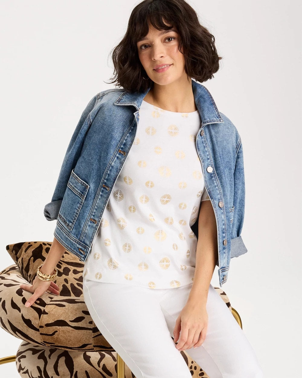 Stamped Pima Elbow Sleeve Tee Alabaster - Chico's