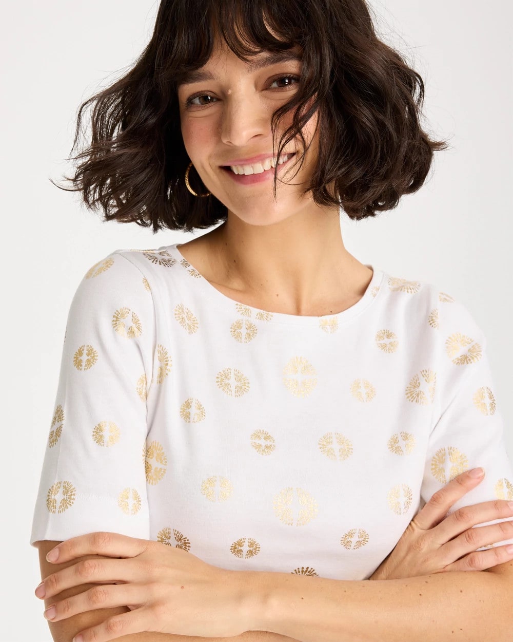 Stamped Pima Elbow Sleeve Tee Alabaster - Chico's