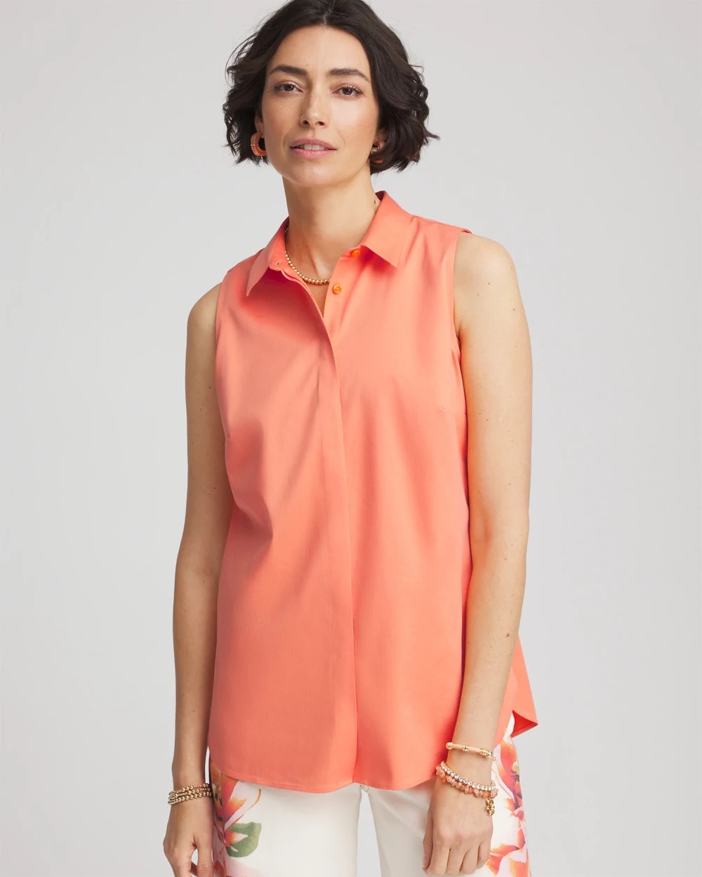 No Iron™ Sleeveless Sateen-Stretch Shirt Sunset Peach - Chico's