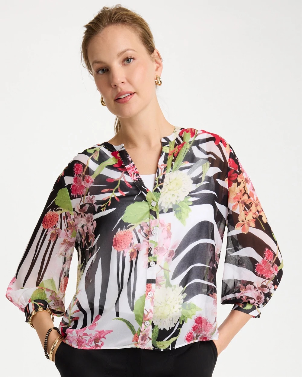 Georgette Lightweight Printed Blouse Cherry Lush - Chico's