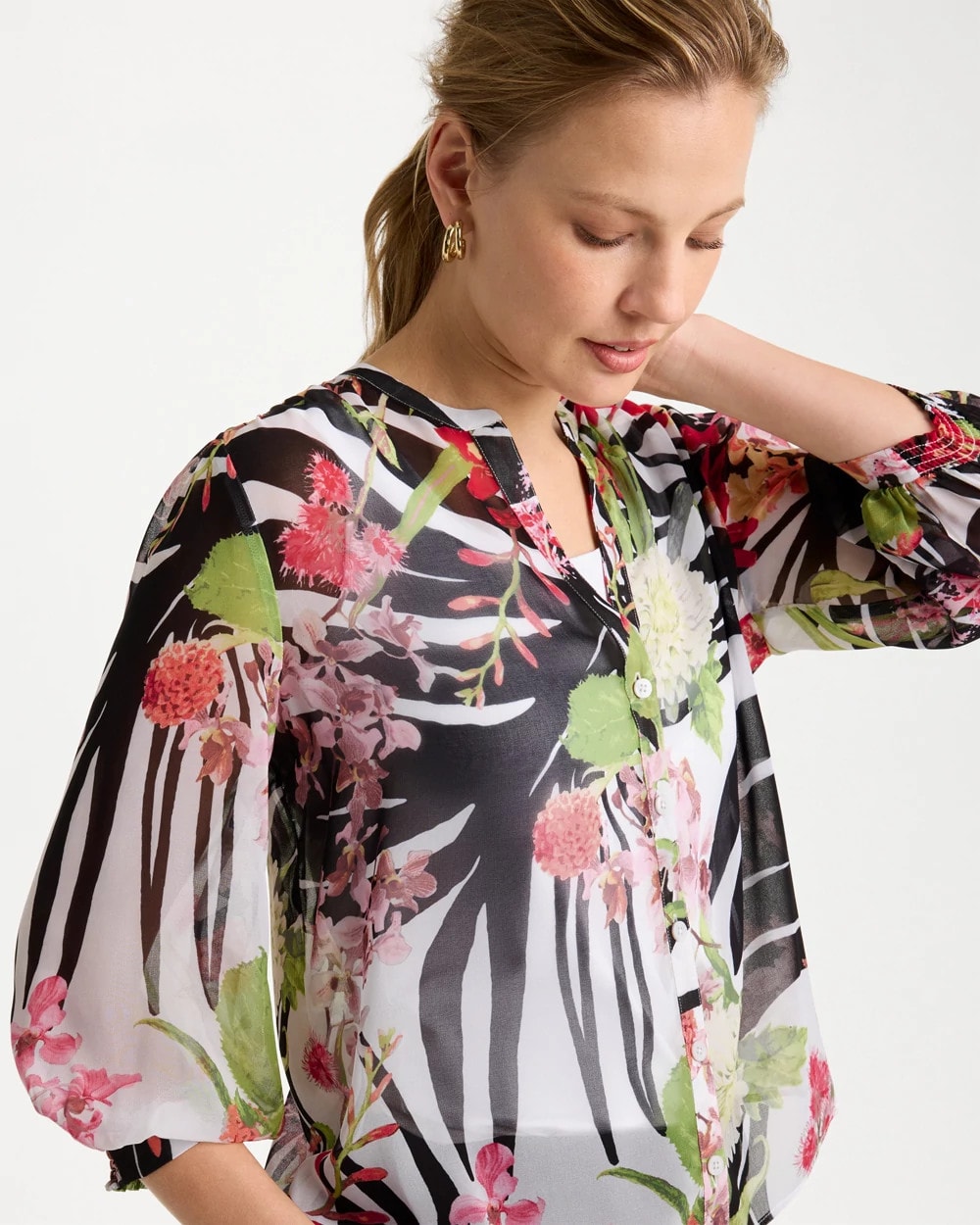 Georgette Lightweight Printed Blouse Cherry Lush - Chico's