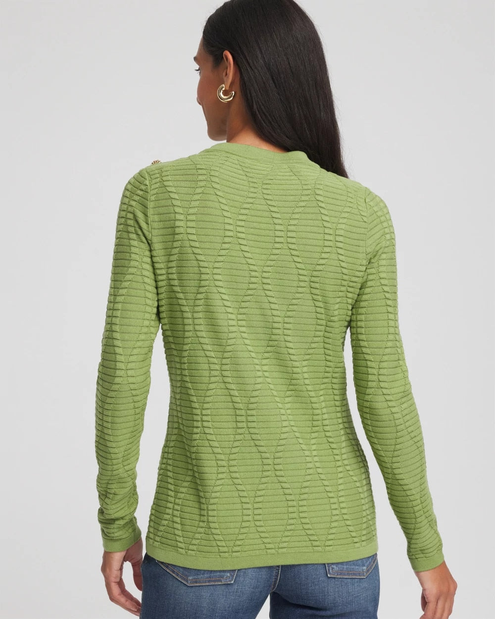 Button Shoulder Crewneck Pullover Green Fig - Chico's