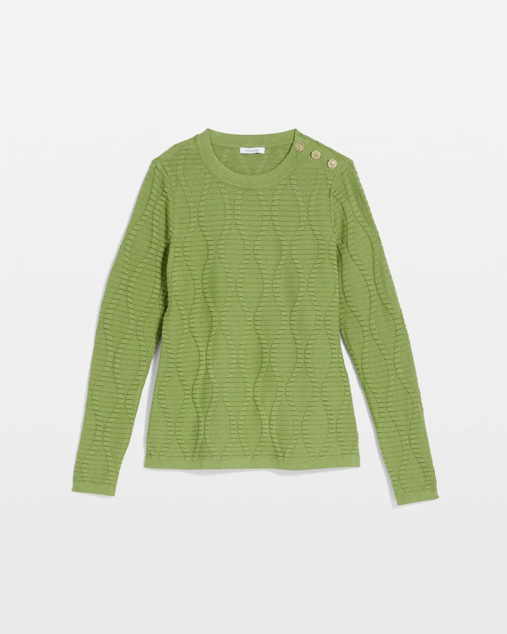 Button Shoulder Crewneck Pullover Green Fig - Chico's