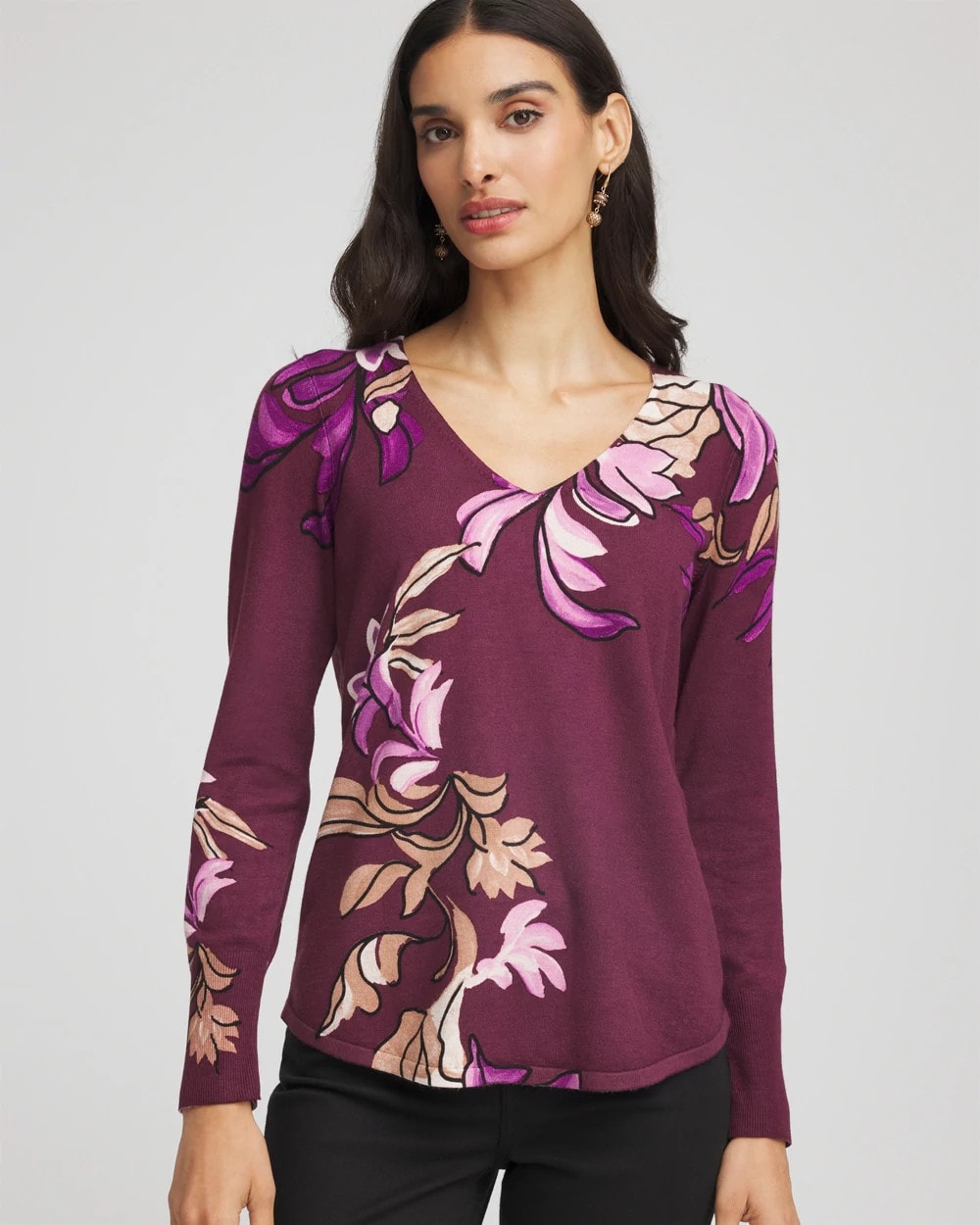 Ella V-Neck Artisanal Pullover Sweater Deep Chianti - Chico's