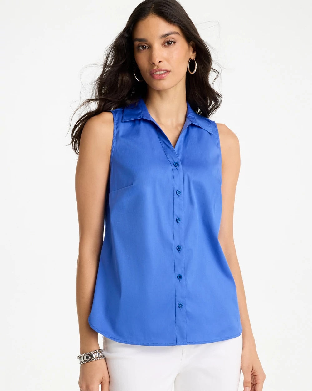Cotton-Blend Classic Sleeveless Shirt Amparo Blue - Chico's