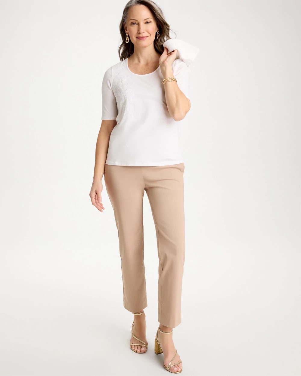 Sequin Embroidered Floral Tee Alabaster - Chico's