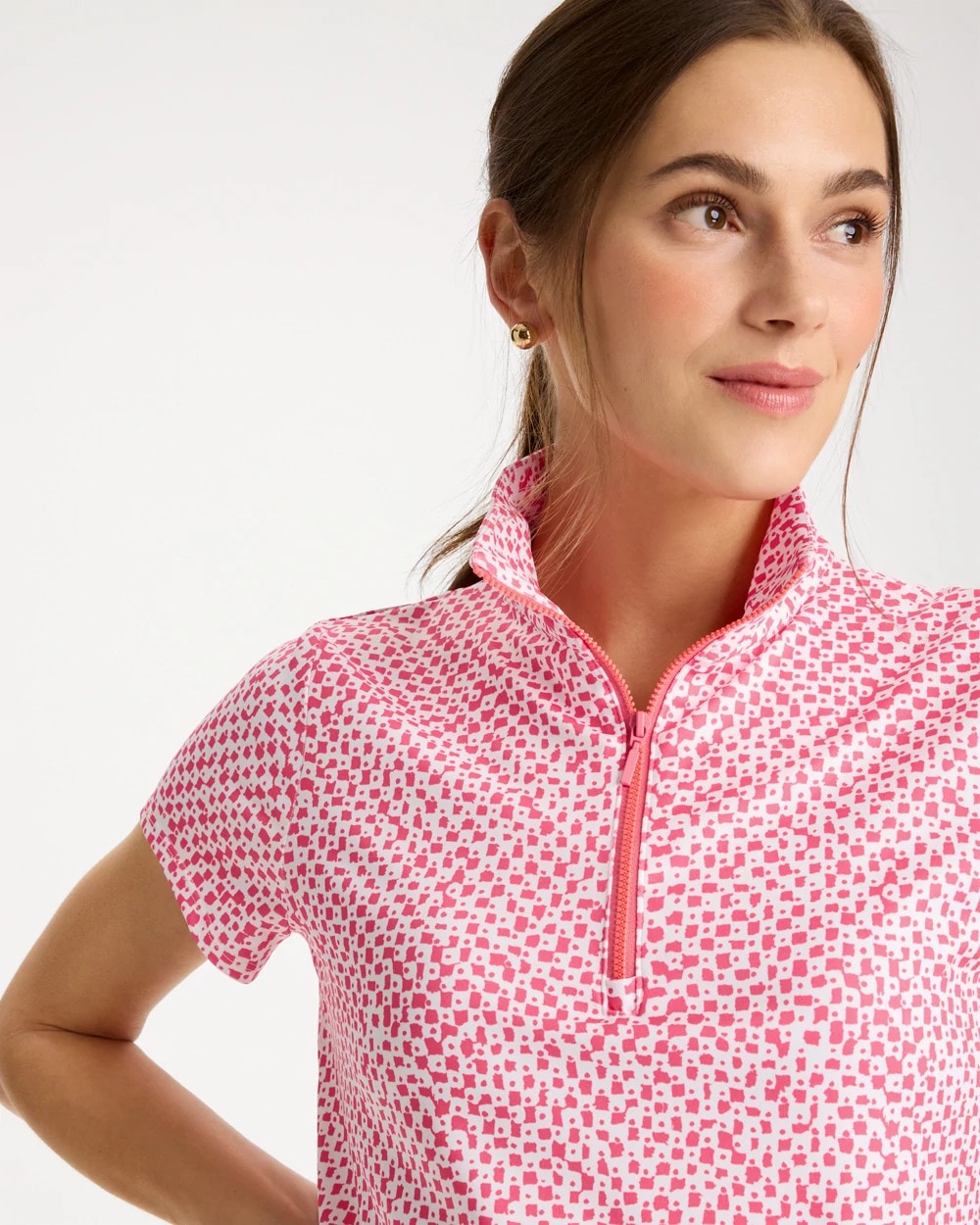 Zenergy® UPF Geo Half Zip Polo Calypso Coral - Chico's