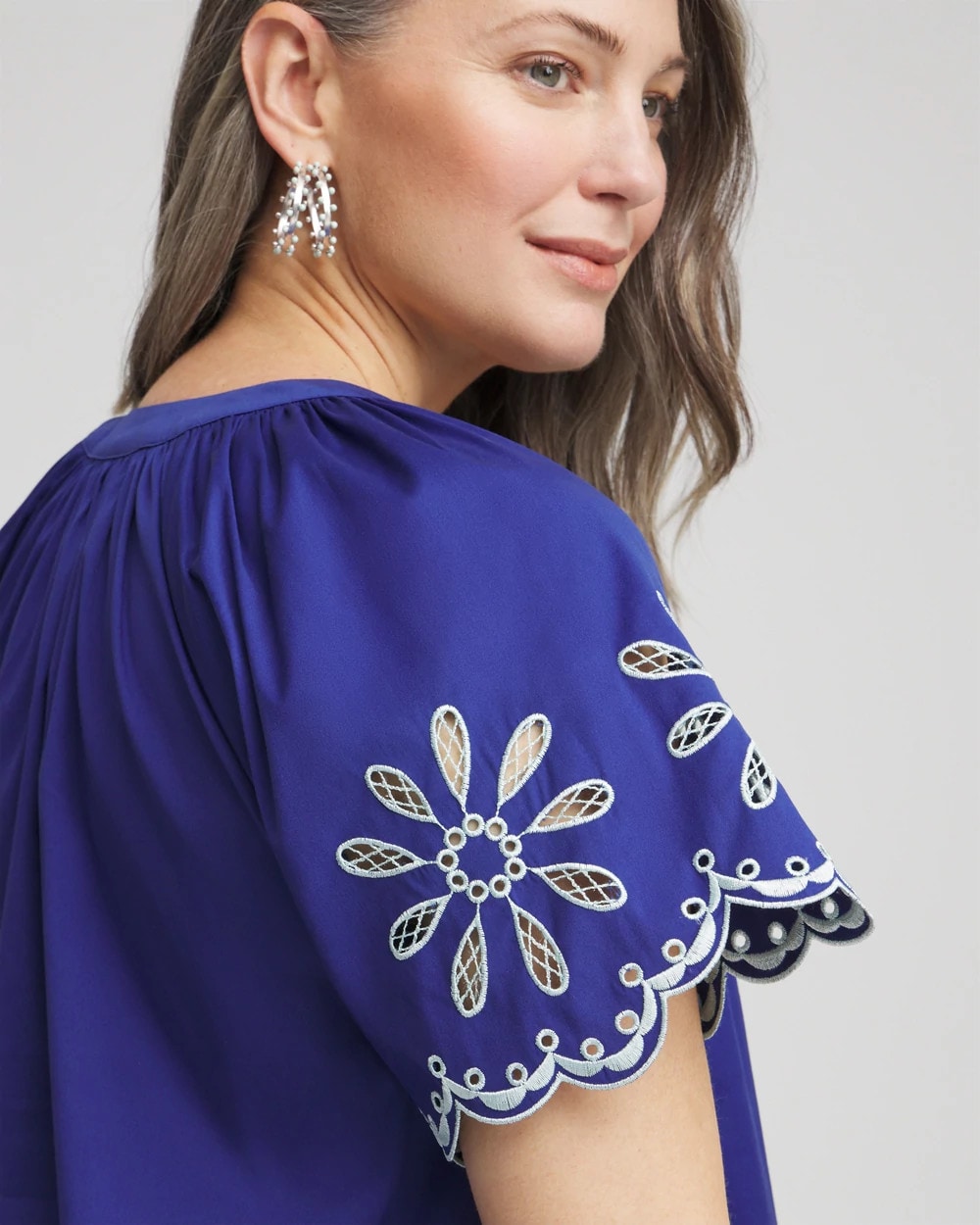 Embroidered Poplin Popover Dress Blue Casa - Chico's