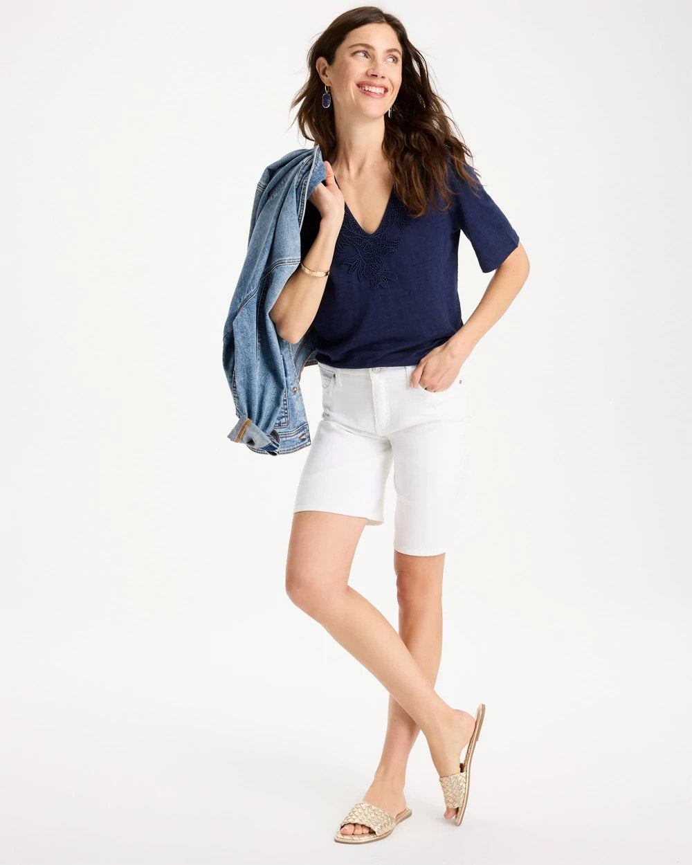 Flora Lace V-Neck Tee Passport Blue - Chico's