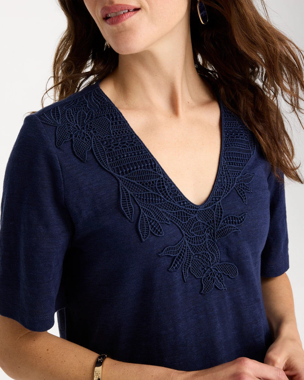 Flora Lace V-Neck Tee Passport Blue - Chico's
