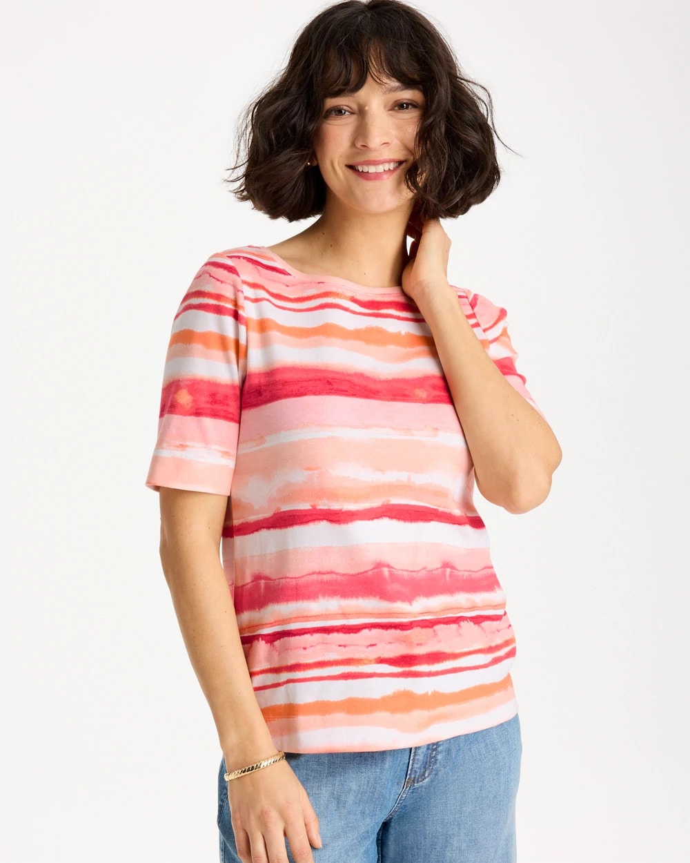 Grotto Mist Pima Elbow Sleeve Tee Calypso Coral - Chico's