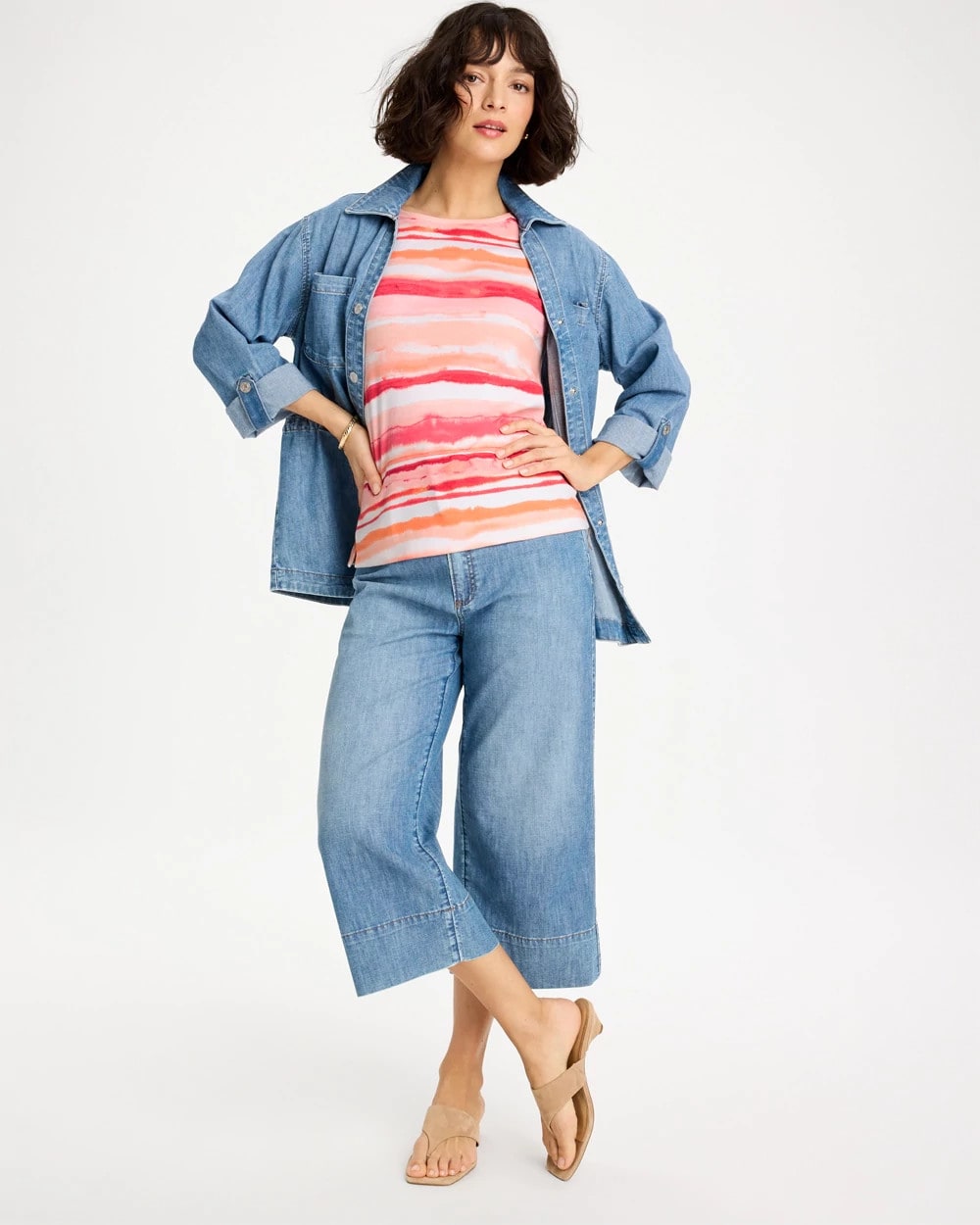 Grotto Mist Pima Elbow Sleeve Tee Calypso Coral - Chico's