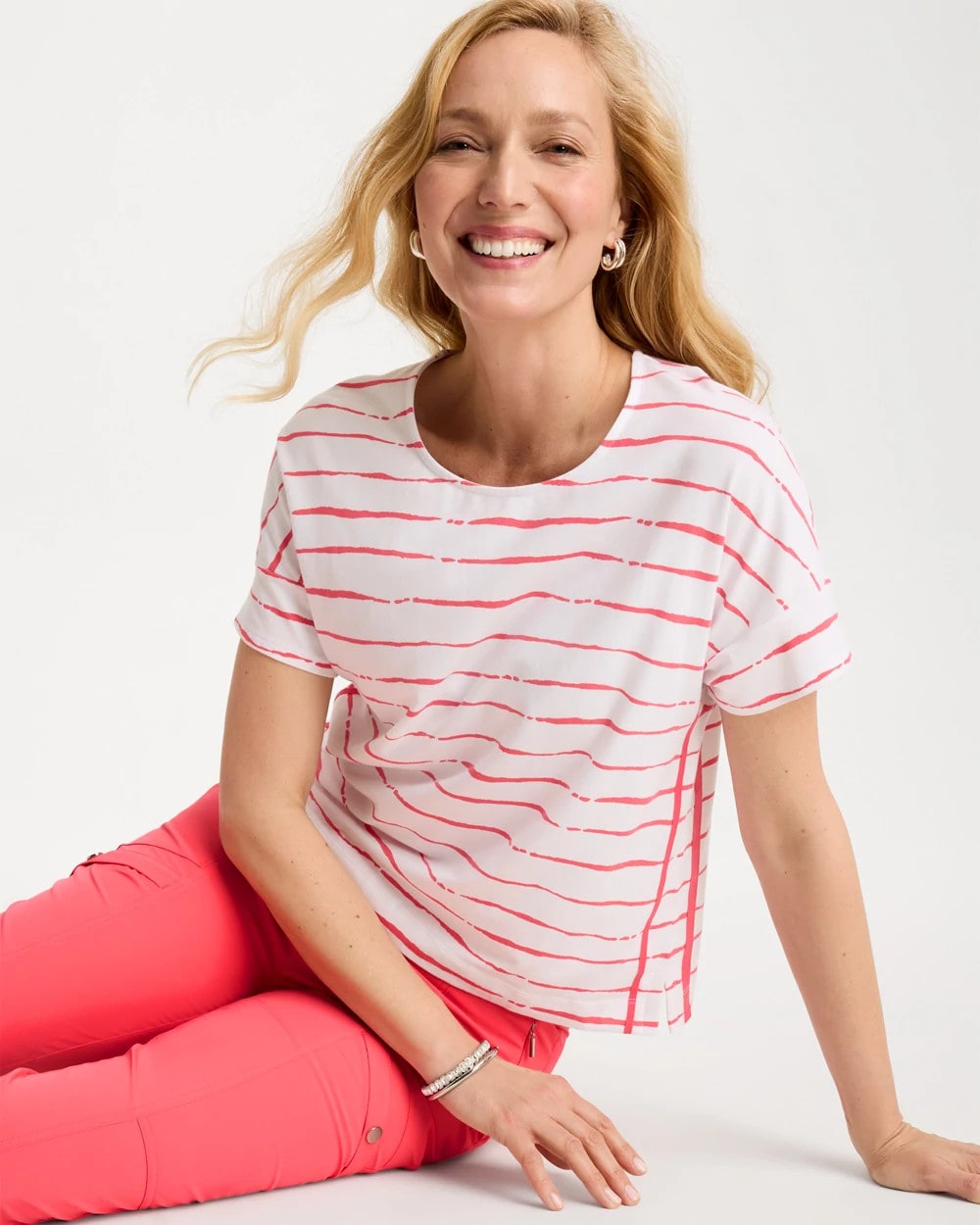 Zenergy® UPF Striped Dolman Tee Calypso Coral - Chico's