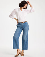 Ruffled V-Neck 3/4 Sleeve Top Alabaster - Chico's