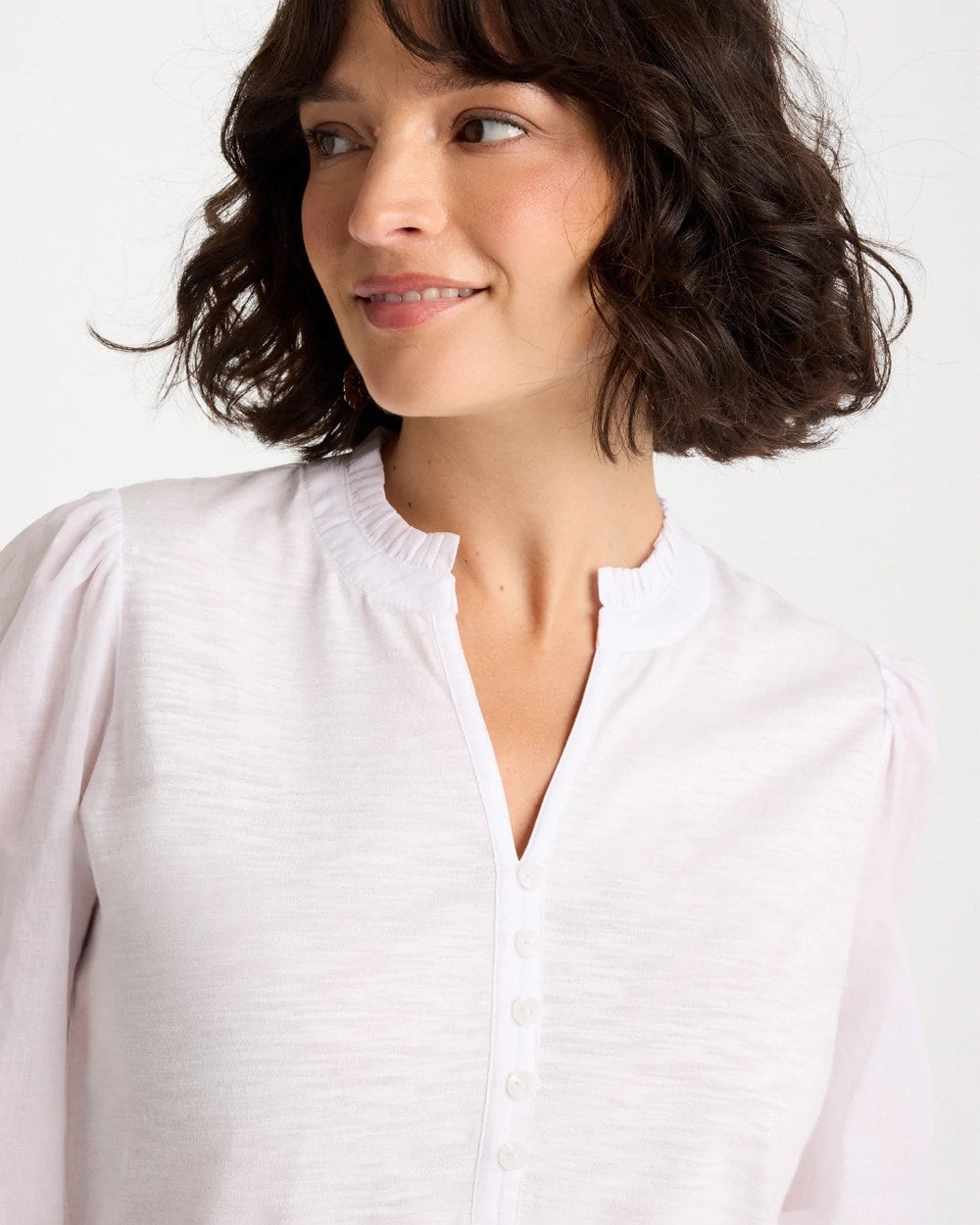 Ruffled V-Neck 3/4 Sleeve Top Alabaster - Chico's