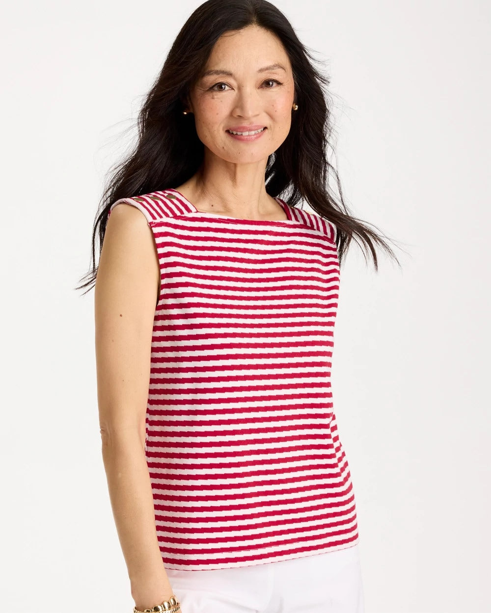Cotton Striped Button Tee Cherry Lush - Chico's