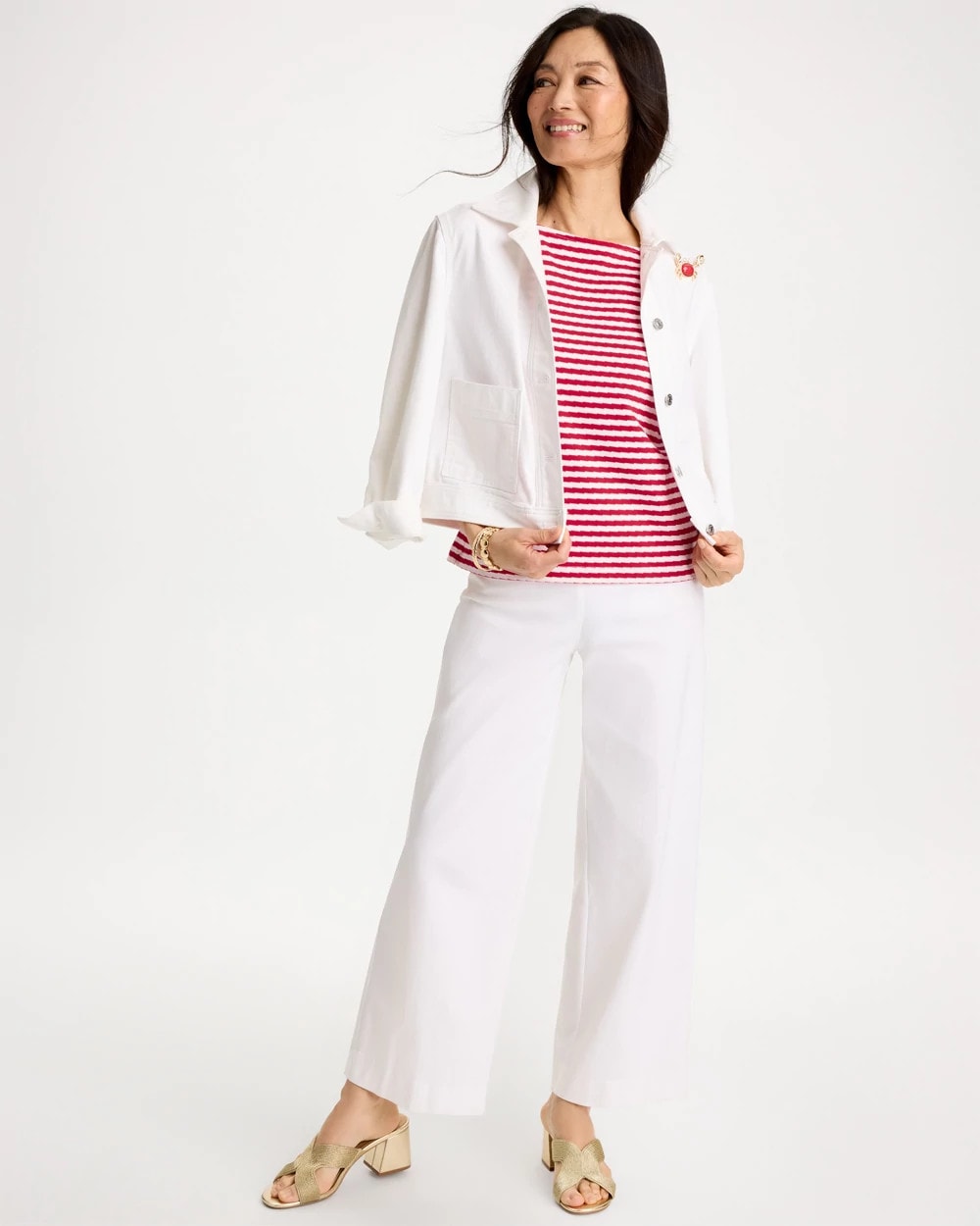 Cotton Striped Button Tee Cherry Lush - Chico's