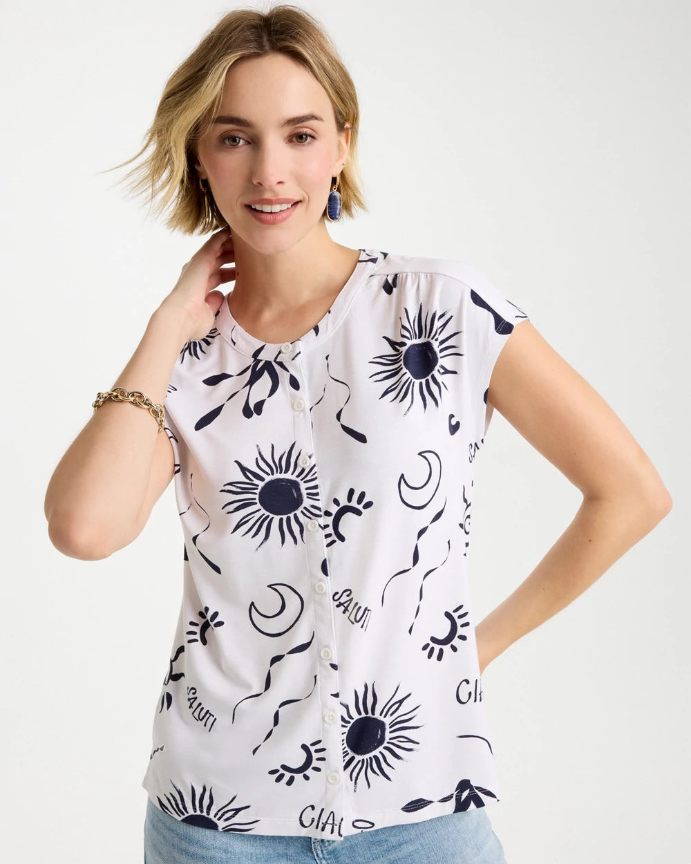 La Playa Refined Button Tee Passport Blue - Chico's