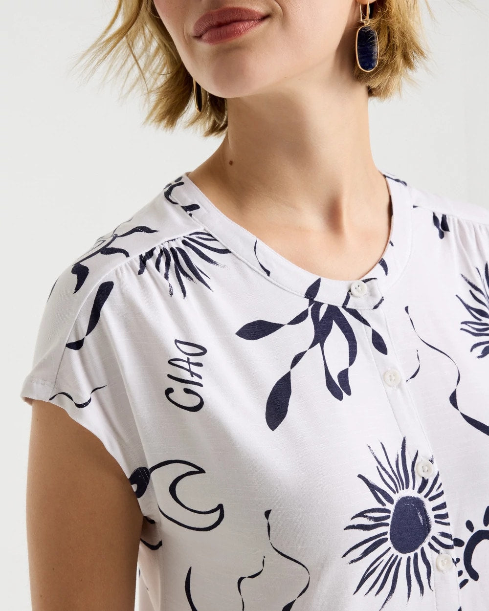 La Playa Refined Button Tee Passport Blue - Chico's