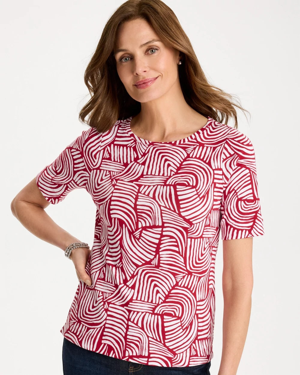 Geo Pima Elbow Sleeve Tee Cherry Lush - Chico's