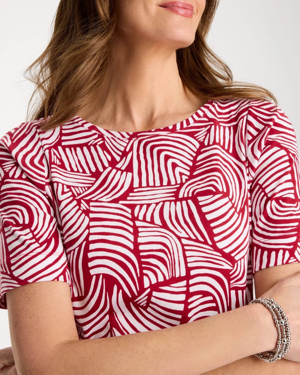 Geo Pima Elbow Sleeve Tee Cherry Lush - Chico's