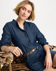 Tencel Denim Ruffled Popover Shirt Solana Indigo - Chico's