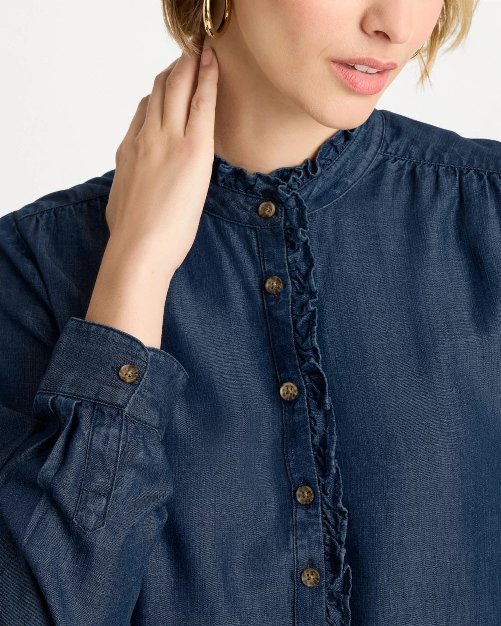 Tencel Denim Ruffled Popover Shirt Solana Indigo - Chico's