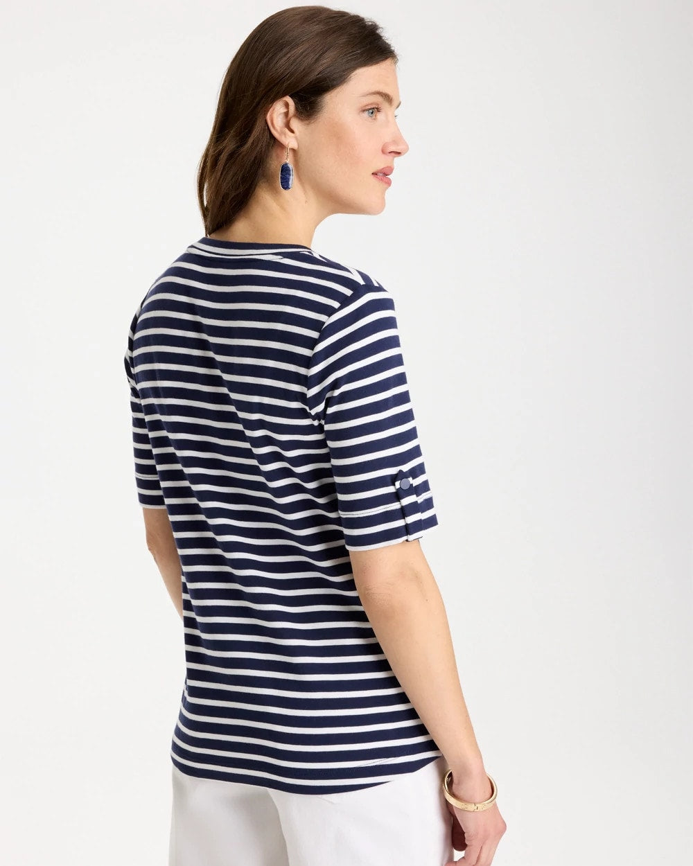 Pima Striped Elbow Sleeve Tee Passport Blue - Chico's