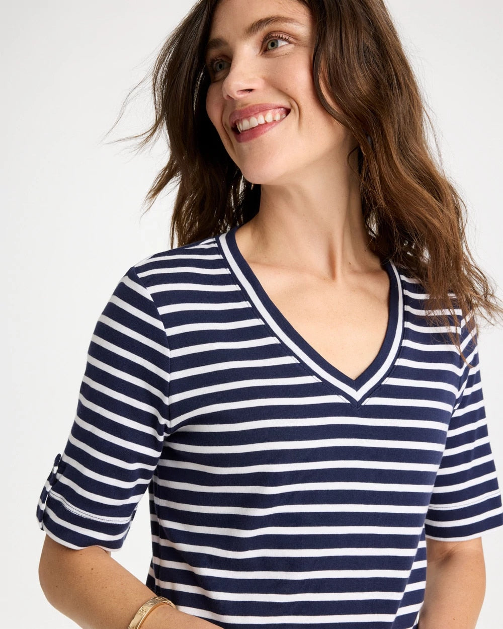 Pima Striped Elbow Sleeve Tee Passport Blue - Chico's