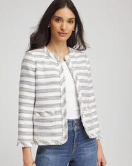 Striped Tweed Collarless Box Jacket Ecru - Chico's