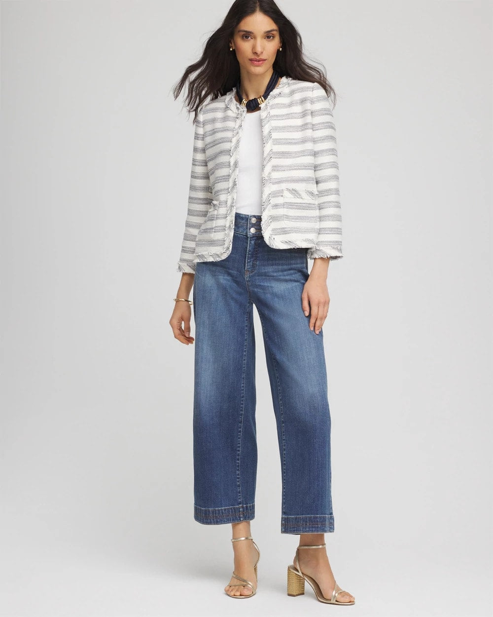 Striped Tweed Collarless Box Jacket Ecru - Chico's