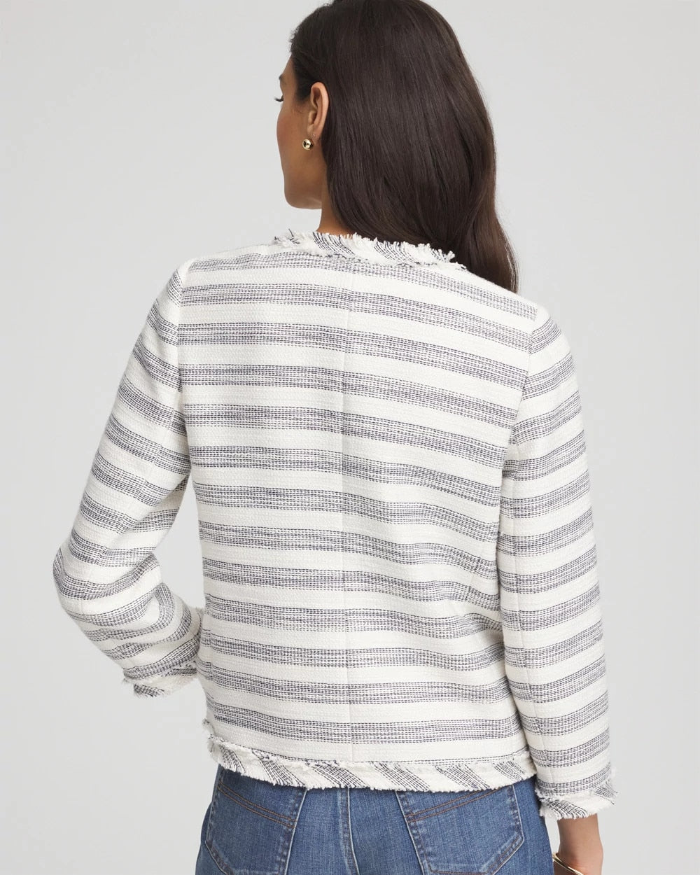 Striped Tweed Collarless Box Jacket Ecru - Chico's