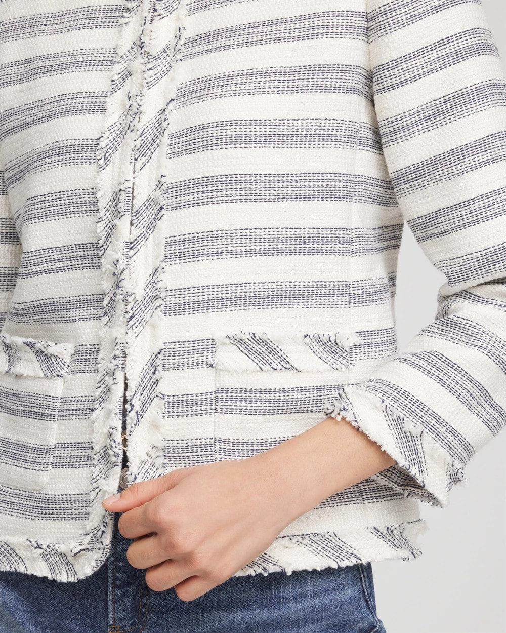 Striped Tweed Collarless Box Jacket Ecru - Chico's