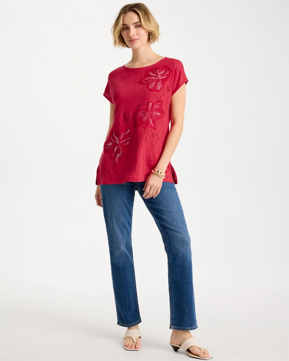 Linen Embellished Sequin Tunic Cherry Lush - Chico's