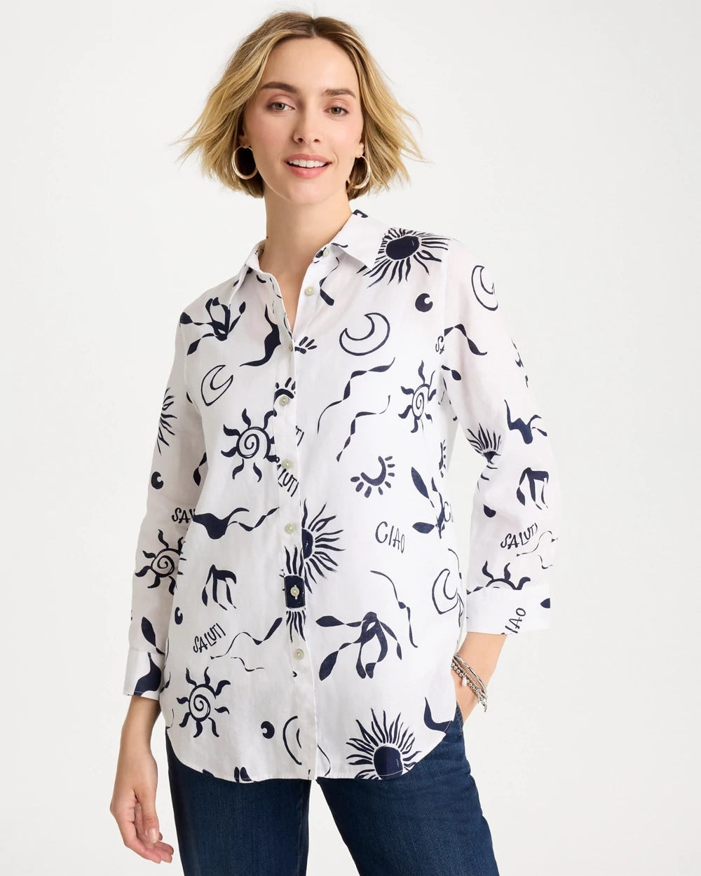 No Iron™ Linen Beach Shirt Passport Blue - Chico's