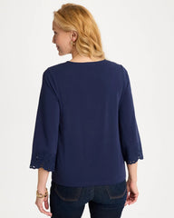Embroidered Hem Top Passport Blue - Chico's
