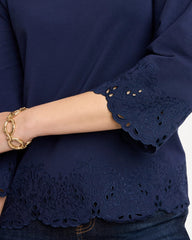 Embroidered Hem Top Passport Blue - Chico's