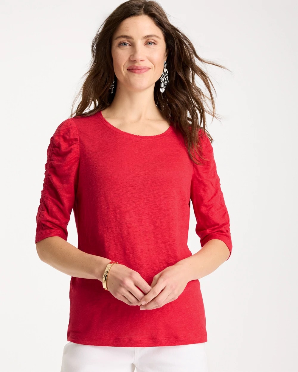 Linen Ruched Sleeve Tee Cherry Lush - Chico's
