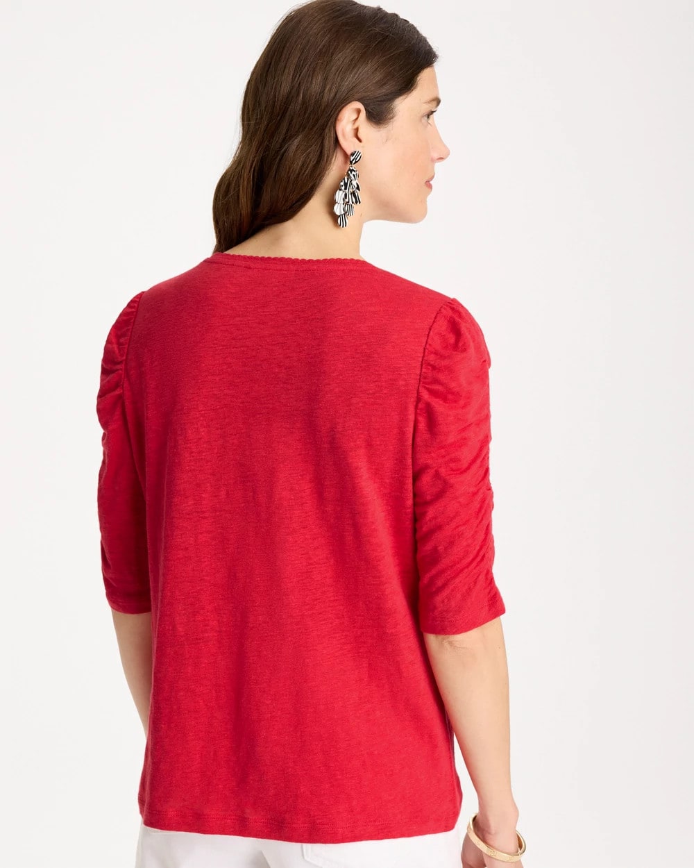 Linen Ruched Sleeve Tee Cherry Lush - Chico's