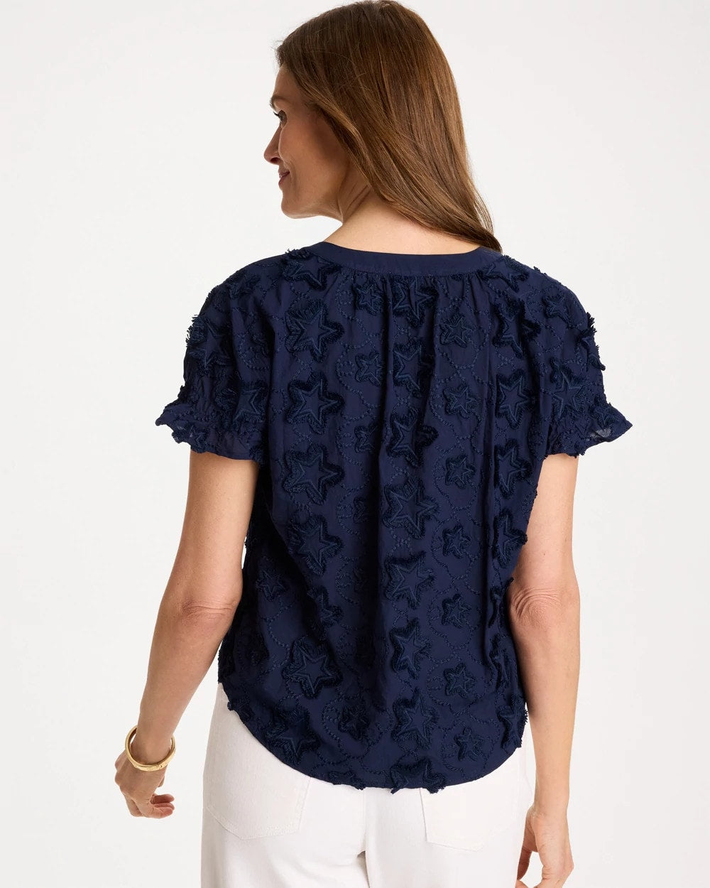 Cotton Embroidered Americana Star Blouse Passport Blue - Chico's