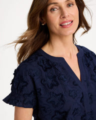 Cotton Embroidered Americana Star Blouse Passport Blue - Chico's