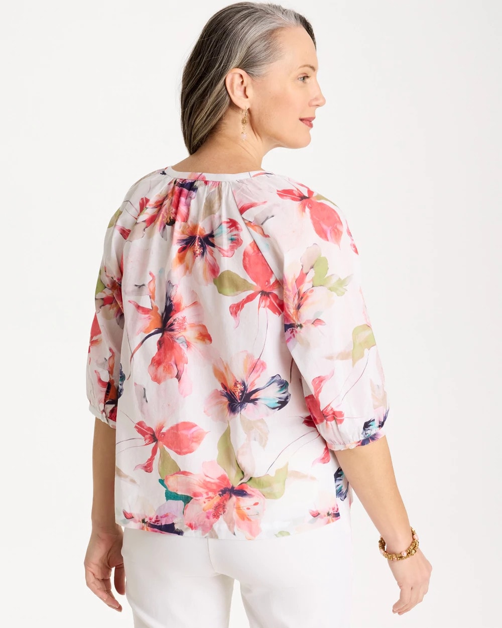 Cotton Voile Croix Collage Blouse Calypso Coral - Chico's