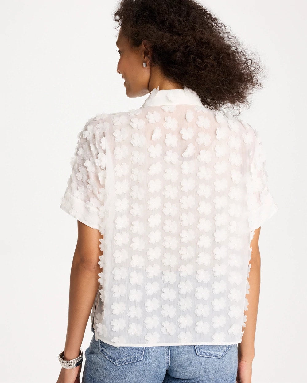 3D Floral Chiffon Camp Shirt Alabaster - Chico's