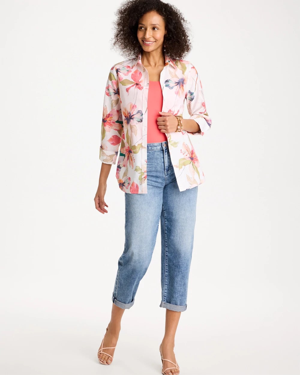 No Iron™ Stretch Croix Collage Shirt Calypso Coral - Chico's