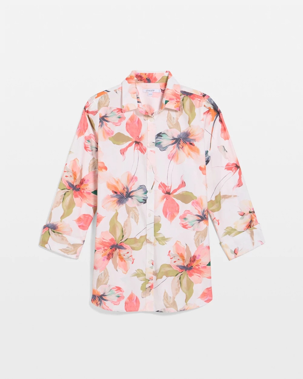 No Iron™ Stretch Croix Collage Shirt Calypso Coral - Chico's