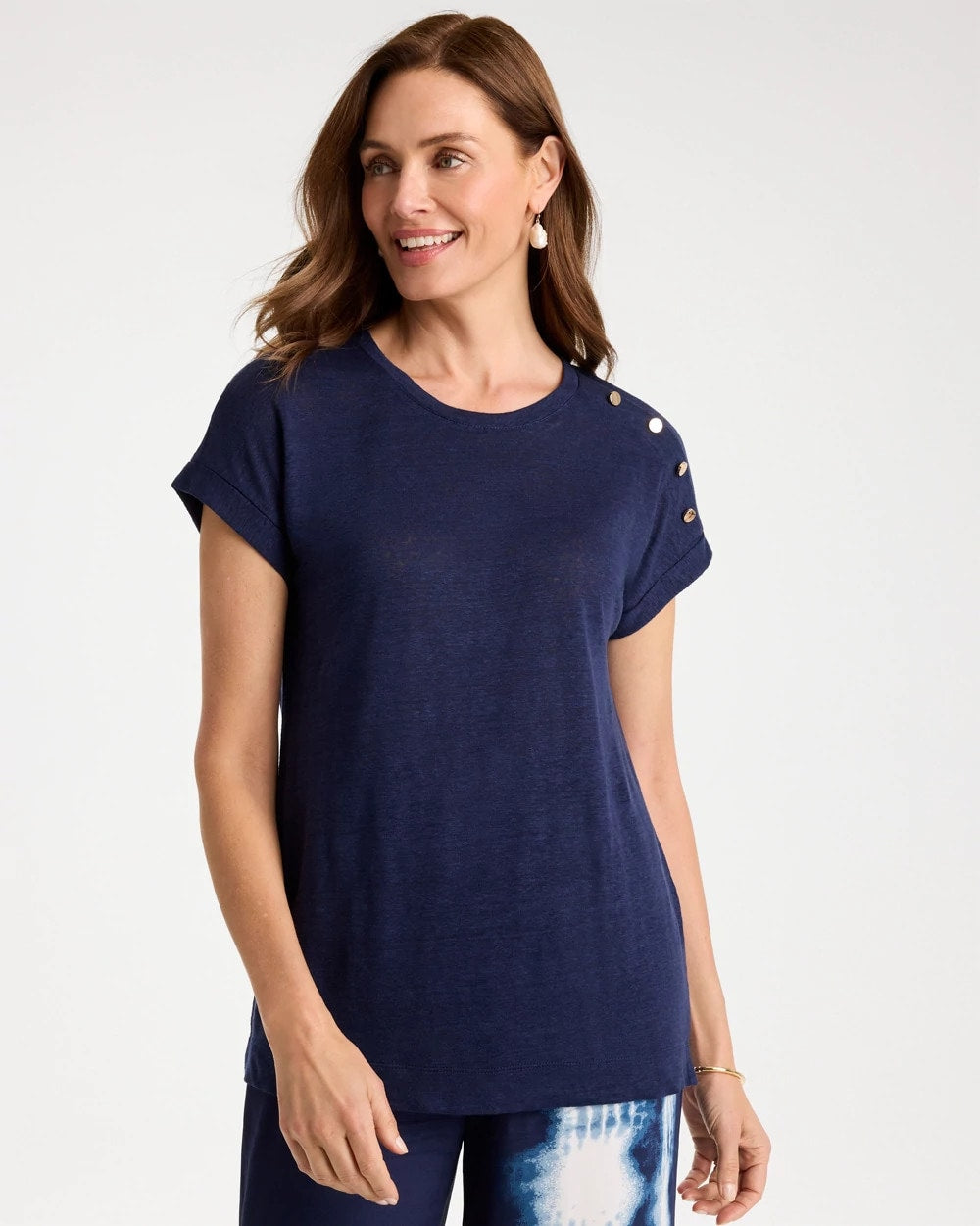 Linen Button Tunic Passport Blue - Chico's