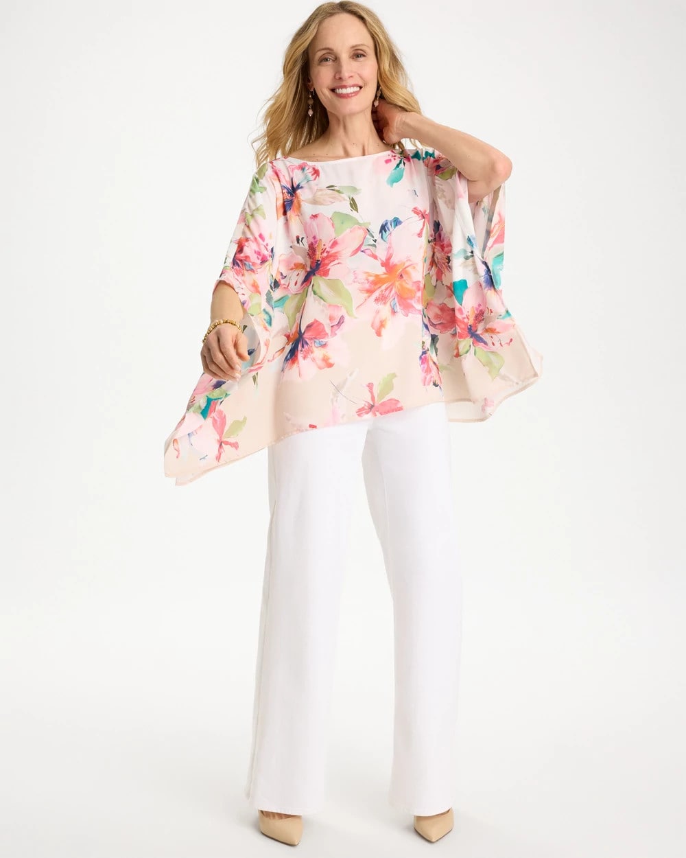 Croix Collage Classic Poncho Calypso Coral - Chico's