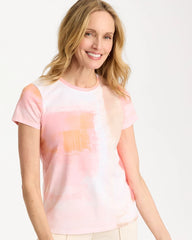 Cotton Stretch Watercolor Cap Sleeve Tee Calypso Coral - Chico's