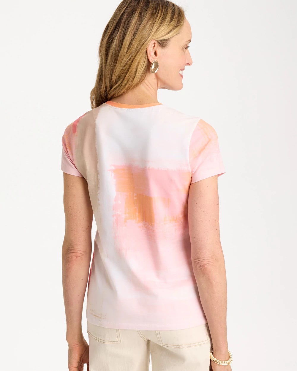 Cotton Stretch Watercolor Cap Sleeve Tee Calypso Coral - Chico's